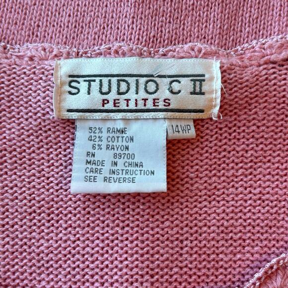 Vintage Studio II Petites Wms 14P Short Sleeve Pink Sweater Embroidered Flowers - Picture 3 of 9